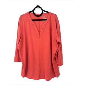 L.L.Bean Streamside Tee Womens 2X Rust 3/4 Sleeve Splitneck Tunic